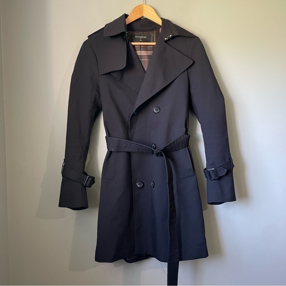 PEACEBIRD trench coat black with plaid lining